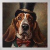 Basset Hound met hoed en rode vlinderdas Poster (Voorkant)