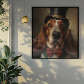 Basset Hound met hoed en rode vlinderdas Poster