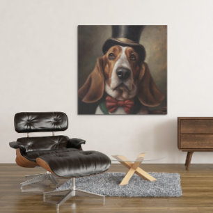 Basset Hound met hoed en rode vlinderdas Poster