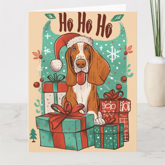 Basset Hound met kerstcadeauboxen Kaart (Voorkant)