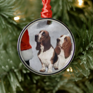 Basset Hound Met Kerstmis Metalen Ornament