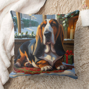 Basset Hound met kerstverlichting Vakantie Kussen