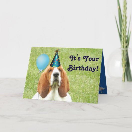 Basset Hound met party pet Verjaardagskaart Kaart (Voorkant)