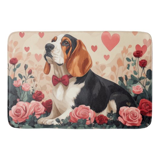 Basset Hound met Rozen - Valentijnsdag  Badmat (Voorkant)