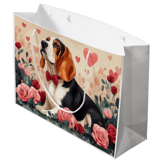 Basset Hound met Rozen - Valentijnsdag Groot Cadeauzakje (Achterkant Gekanteld)