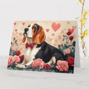 Basset Hound met Rozen - Valentijnsdag Kaart