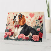 Basset Hound met rozen - Valentijnsdag Kaart (Voorkant)