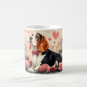 Basset Hound met Rozen - Valentijnsdag  Koffiemok