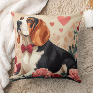 Basset Hound met Rozen - Valentijnsdag Kussen