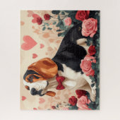 Basset Hound met Rozen - Valentijnsdag Legpuzzel (Verticaal)