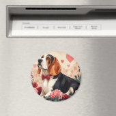 Basset Hound met Rozen - Valentijnsdag Magneet (Insitu (Vaatwasser))