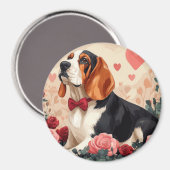 Basset Hound met Rozen - Valentijnsdag Magneet (Voorkant / Achterkant)