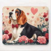 Basset Hound met Rozen - Valentijnsdag Muismat (Voorkant)