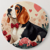 Basset Hound met Rozen - Valentijnsdag Ronde Button 6,0 Cm (Voorkant)