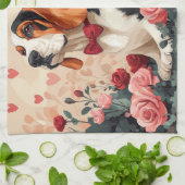 Basset Hound met Rozen - Valentijnsdag Theedoek (Gevouwen)