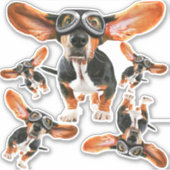 Basset Hound met vliegende oren en piloten Goggles Sticker (Voorkant)