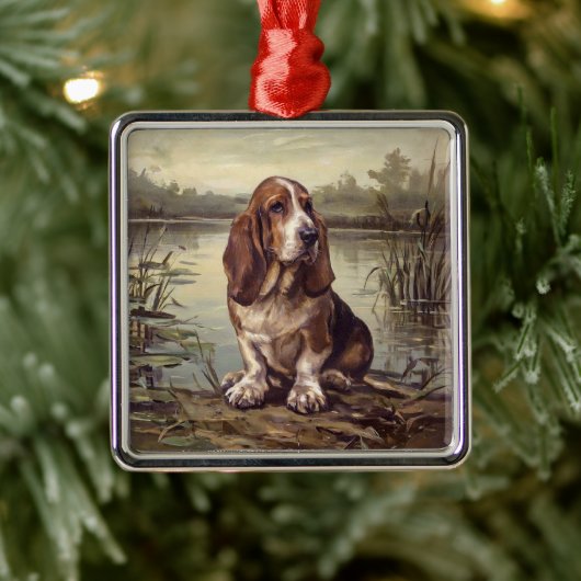 Basset Hound Metalen Ornament (Boom)
