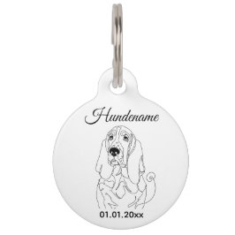 Basset Hound Minimalist Line Art Personalized Tag Huisdierpenning