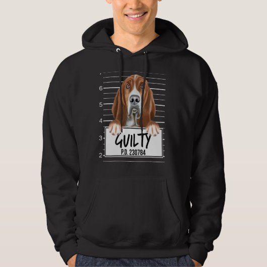 Basset Hound Mugshot Schuldige Hond Hoodie (Voorkant)