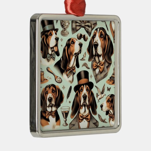 Basset Hound Naadloos Metalen Ornament (Rechts)