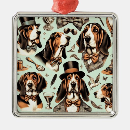Basset Hound Naadloos Metalen Ornament (Voorkant)