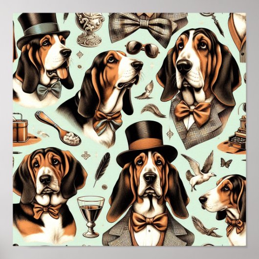 Basset Hound Naadloos Poster (Voorkant)