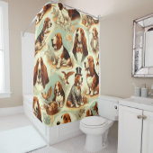 Basset Hound Naadloze Illustratie Douchegordijn (In situ)