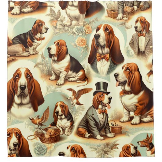 Basset Hound Naadloze Illustratie Douchegordijn (Voorkant)