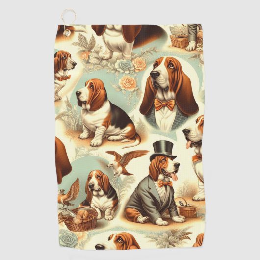  Basset Hound Naadloze Illustratie Golfhanddoek (Voorkant)