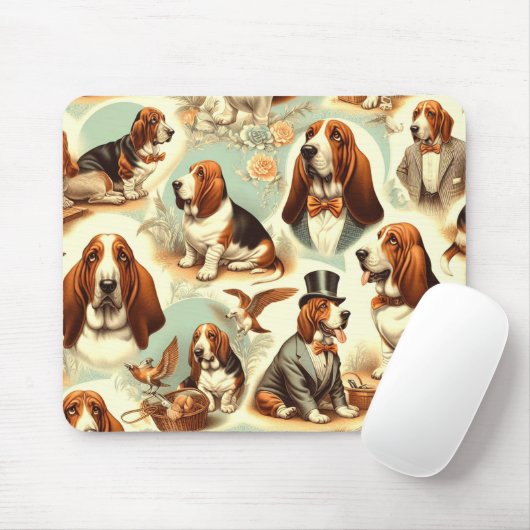  Basset Hound Naadloze Illustratie Muismat (Met muis)