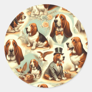 Basset Hound Naadloze Illustratie Ronde Sticker