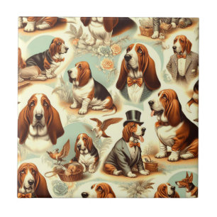  Basset Hound Naadloze Illustratie Tegeltje