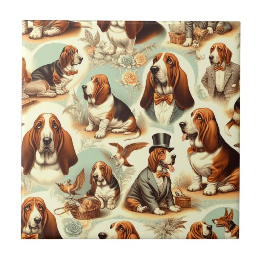  Basset Hound Naadloze Illustratie Tegeltje (Voorkant)