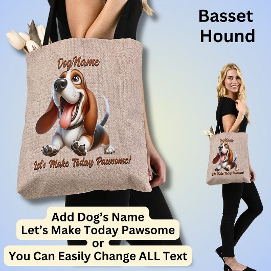Basset Hound - Naam hond toevoegen, Tekst wijzigen Tote Bag