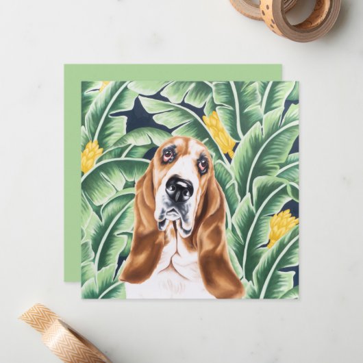 Basset Hound Notitiekaartje (Voorkant / Achterkant in situ)