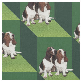Basset Hound on Green Cubes Stof