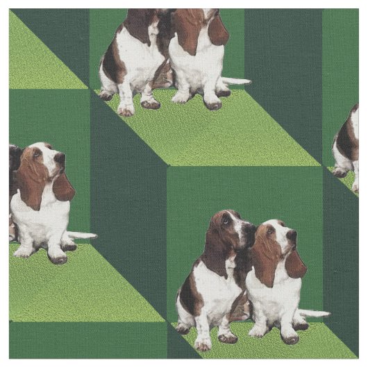 Basset Hound on Green Cubes Stof (Close Up)