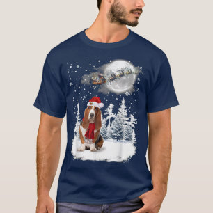Basset Hound on Snow-kerstmaan Lighting Santa T-shirt