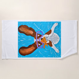 Basset Hound onder water met vis Strandlaken