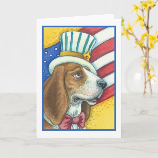 BASSET HOUND OOM SAM, het Vers van het WENSKAART Kaart (Gele Bloem)