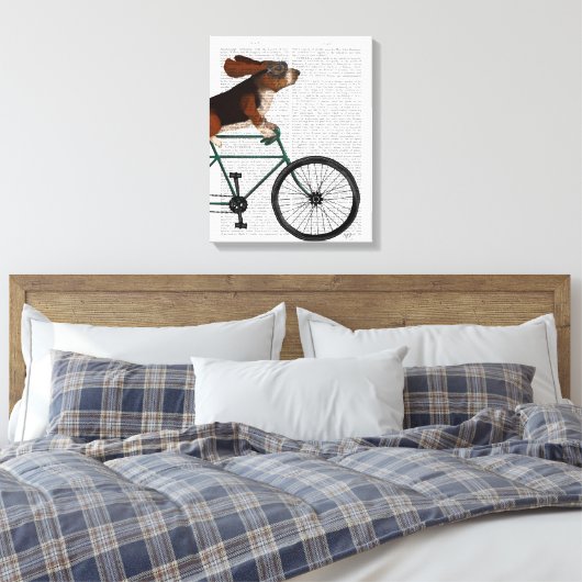 Basset Hound op fiets Canvas Afdruk (Insitu (Slaapkamer))