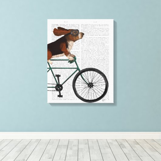 Basset Hound op fiets Canvas Afdruk (Insitu (Houten vloer))