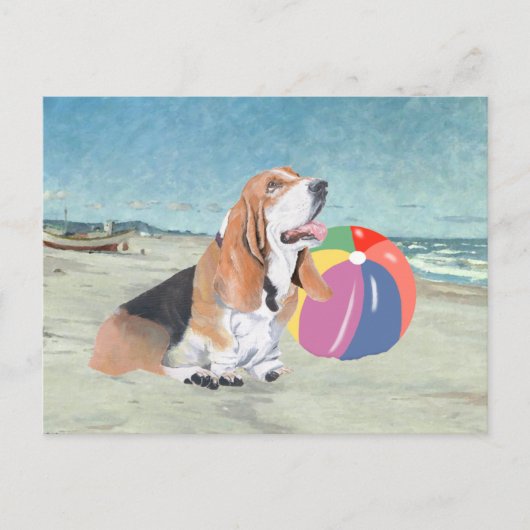 Basset Hound op het Strand Briefkaart (Voorkant)