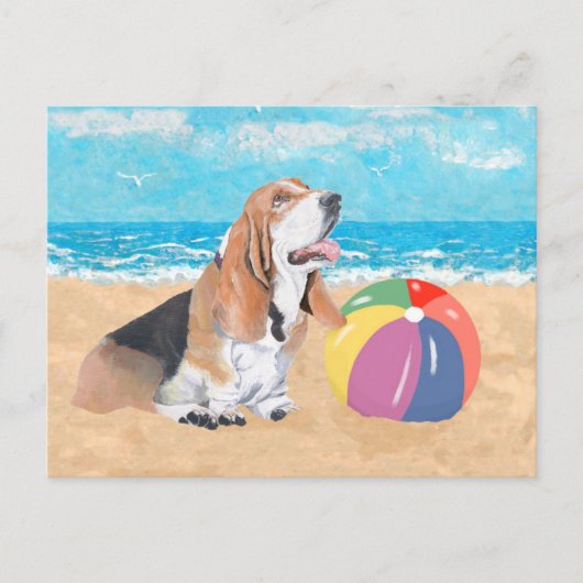 Basset Hound op het Strand Briefkaart (Voorkant)