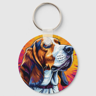 🐶 Basset Hound Op Kleurensplash Voor Dagelijks Ge Sleutelhanger