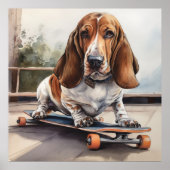 Basset Hound op skateboard Poster (Voorkant)