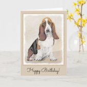 Basset Hound Painting - Kute Original Dog Art Kaart (Gele Bloem)