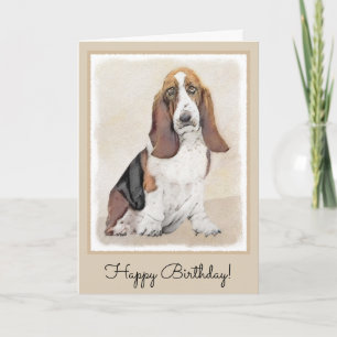 Basset Hound Painting - Kute Original Dog Art Kaart