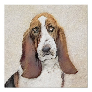 Basset Hound Painting - Kute Original Dog Art Perfect Poster