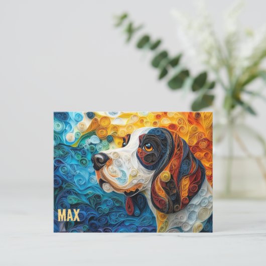 Basset Hound Paper Quilling Art Dog Portret Briefkaart (Staand voorkant)